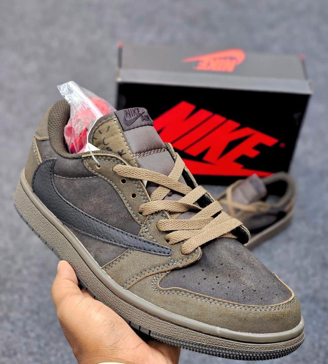 J1 Low OG SP Travis Scott in the "Velvet Brown"
