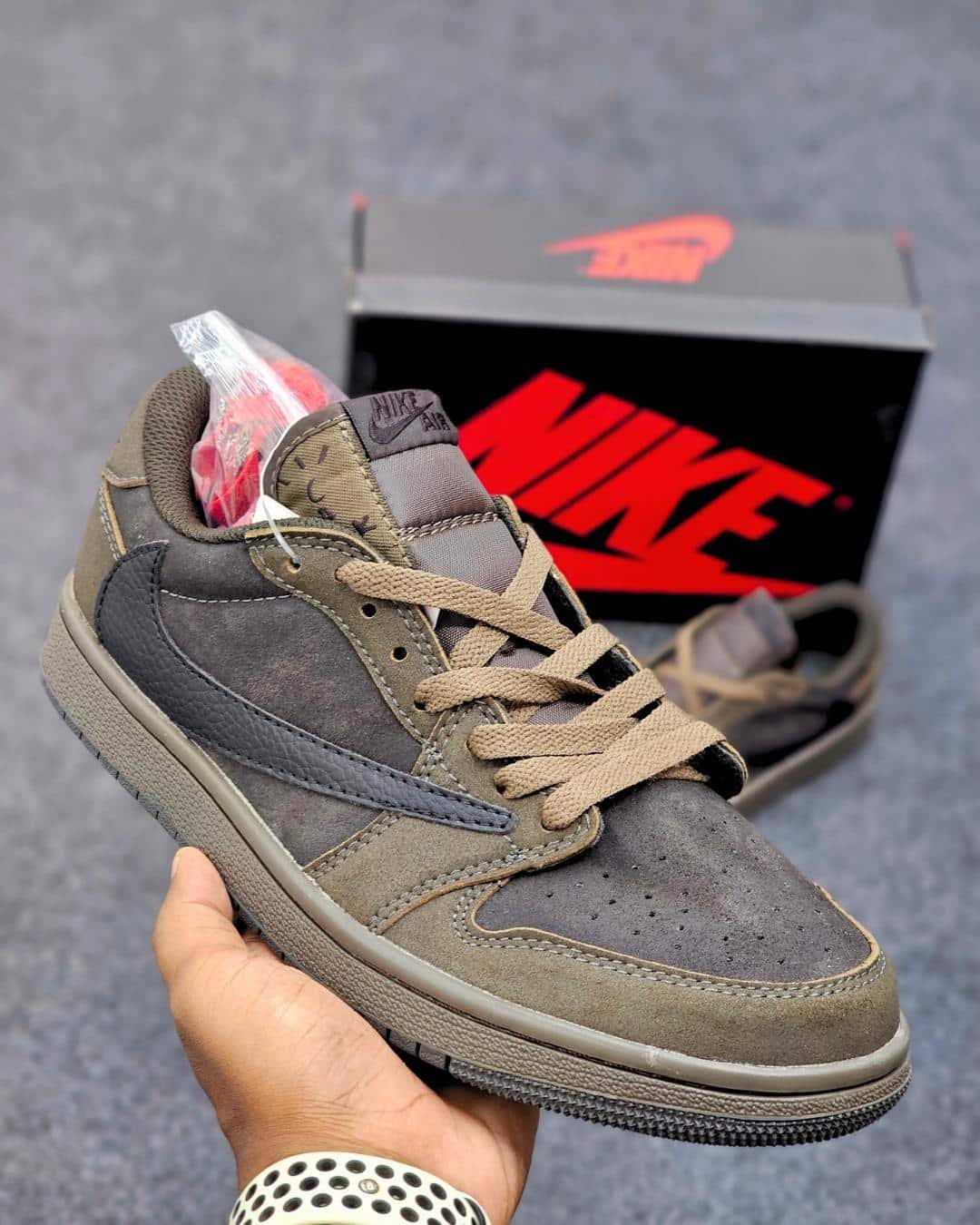 J1 Low OG SP Travis Scott in the "Velvet Brown"